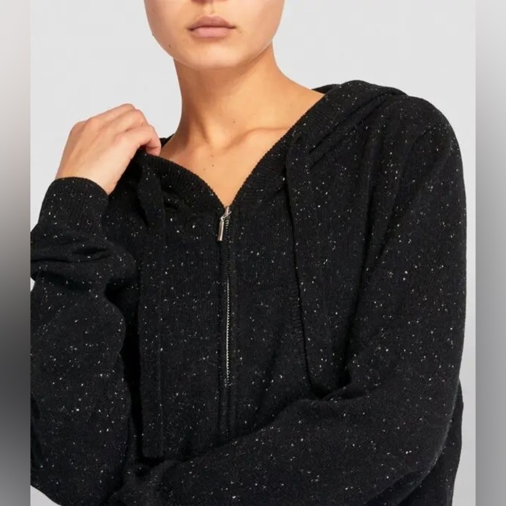 Crush Cashmere Rio Zip-Up Hoodie-100% Cashmere Black Cropped Sweater (Size XS) - Picture 3 of 13